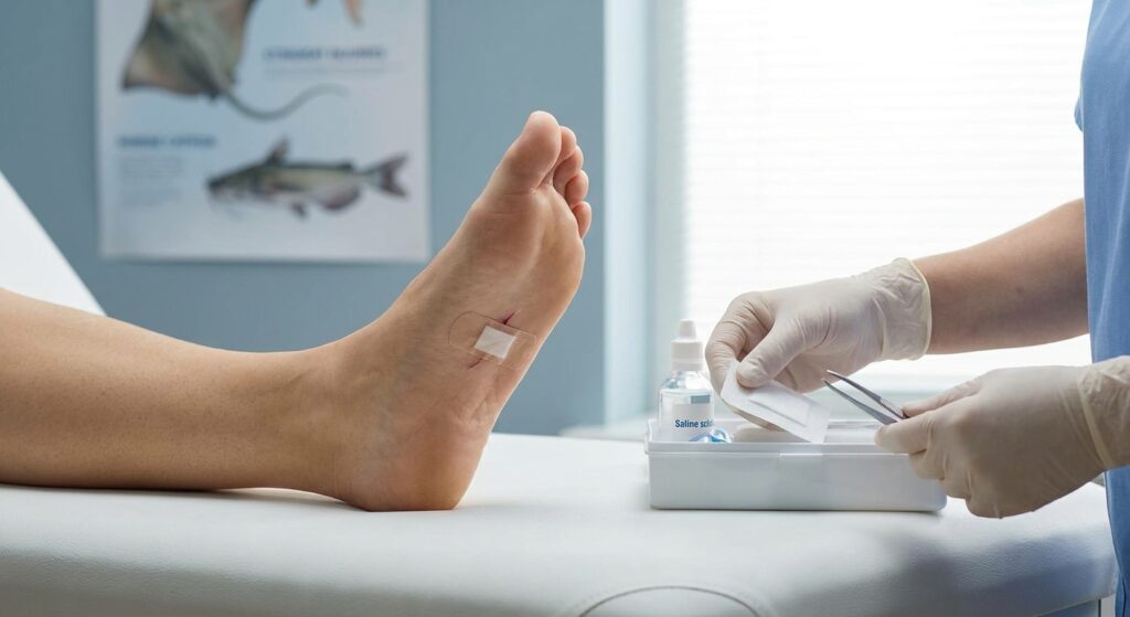 Stingray and saltwater catfish barb injuries to the foot