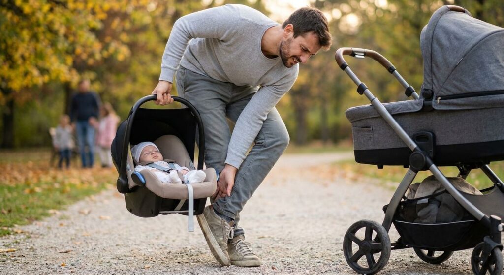 Foot care for new fathers carrying babies and strollers